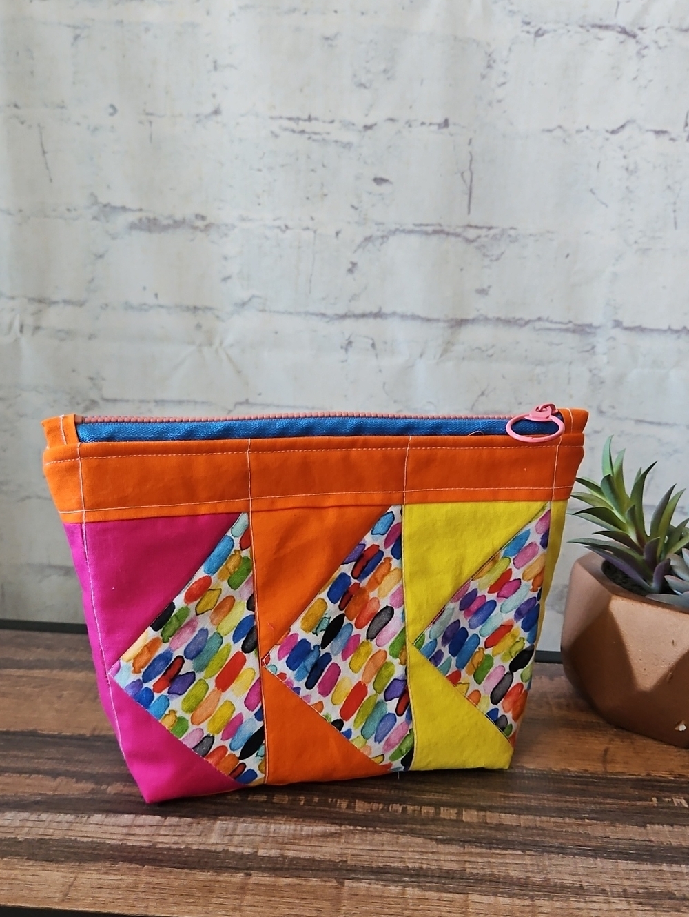 Handmade Quilted Cotton 8" Zipper Pouch Rainbow Watercolor